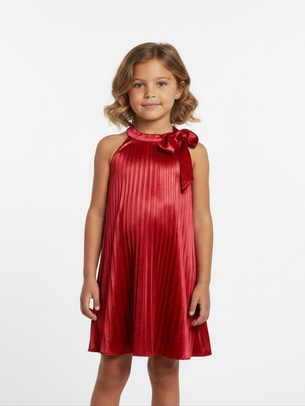 GB Girls Size XL Crushed Red Velvet sleeveless dress pleated NWT
